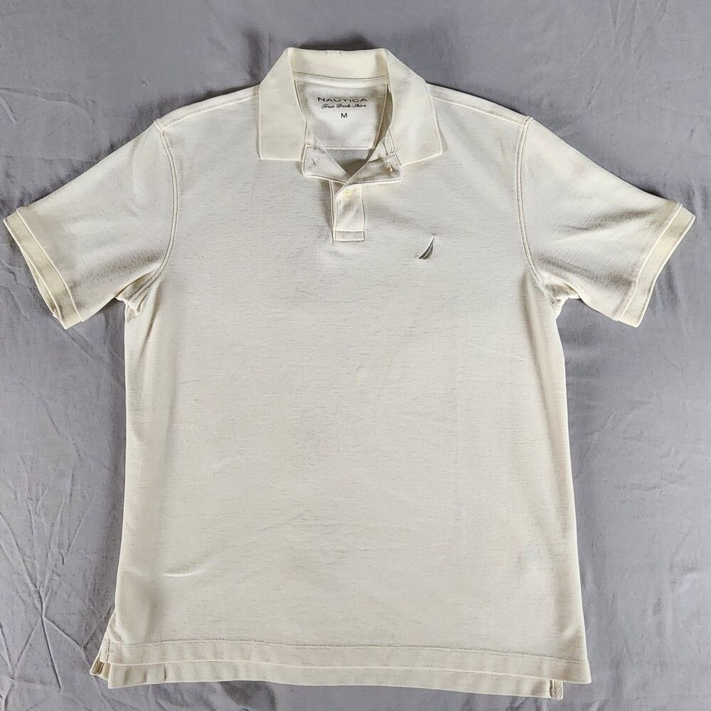Nautica True Deck Polo Shirt Mens Medium Cream Off White Short Sleeve Cotton